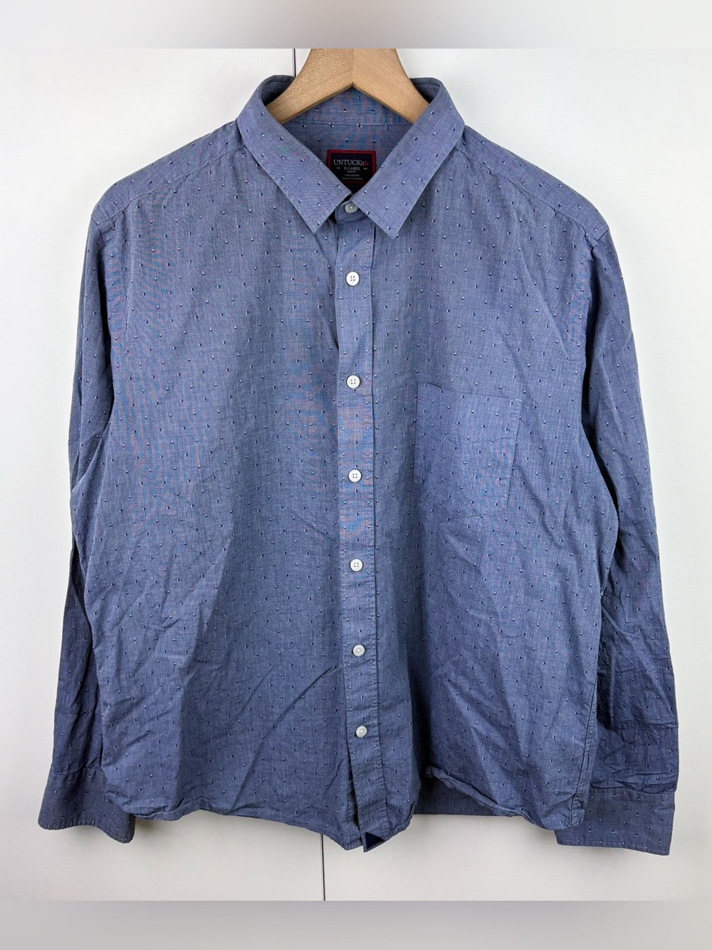UNTUCKit Howell 100% Cotton Slim Fit Diamond Dot Navy Blue Button Down Shirt XL